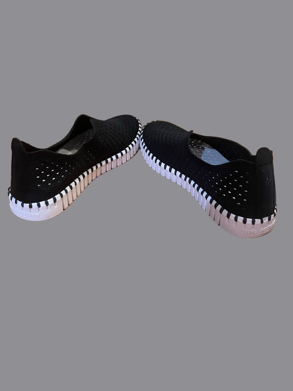 Ilse Jacobsen Black Perforated Slip-On Sneakers with White Accent Sole - Picture 5 of 9